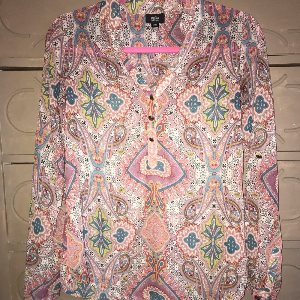 Paisley printed pink blouse, XS
